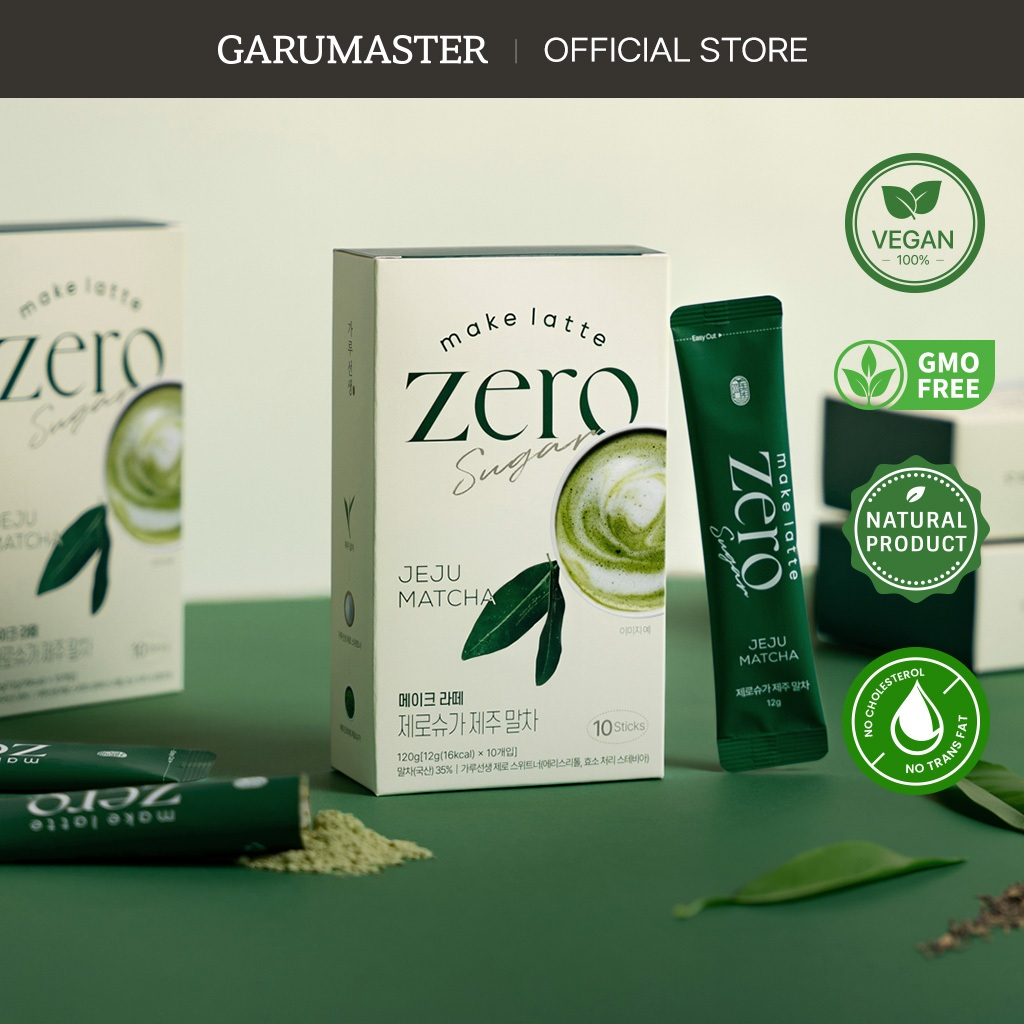 GARUMASTER Premium Make Latte Zero Sugar Jeju Matcha 12g*10 Sticks / 零糖抹茶拿铁 Sifar gula matcha latte Alternative Sugar Latte / Ceremonial Matcha Latte / Instant Matcha