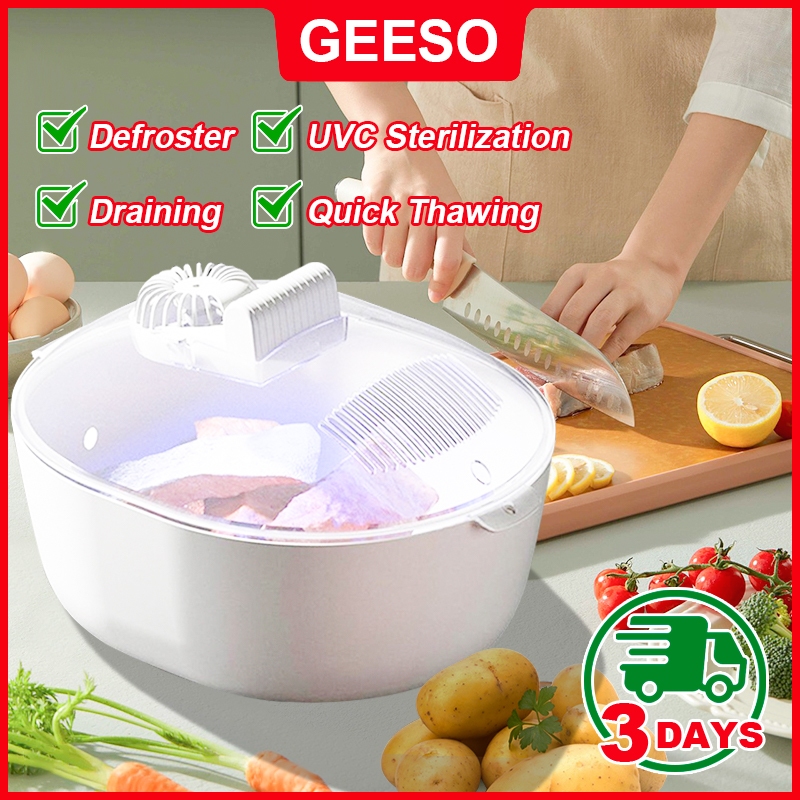 GEESO 4 IN 1 Defroster Multi-Functional Thawer Fast Food Thawing Box Washing Vegetables Draining Quickly USB Rechargeable UVC Sterilizat Fast Defrosting 四合一解冻器 化冰盒