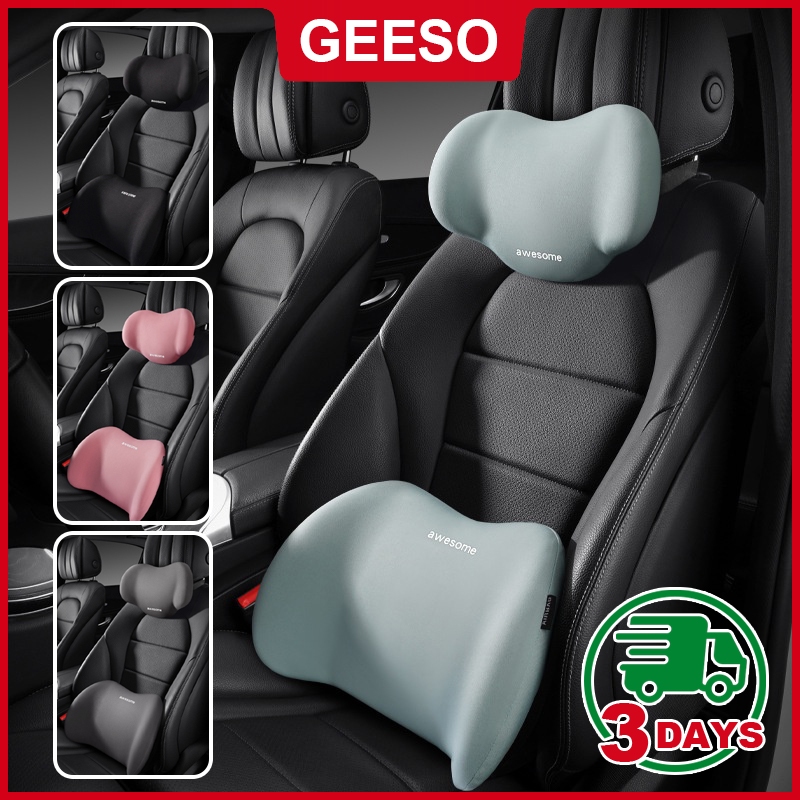 GEESO Memory Cotton Auto Car Neck Pillow Set Universal Car Seat Headrest Waist Pillow Car Accessories Cushion Auto Seat Head Support Neck Protector 记忆海绵 车载靠枕套装 腰枕