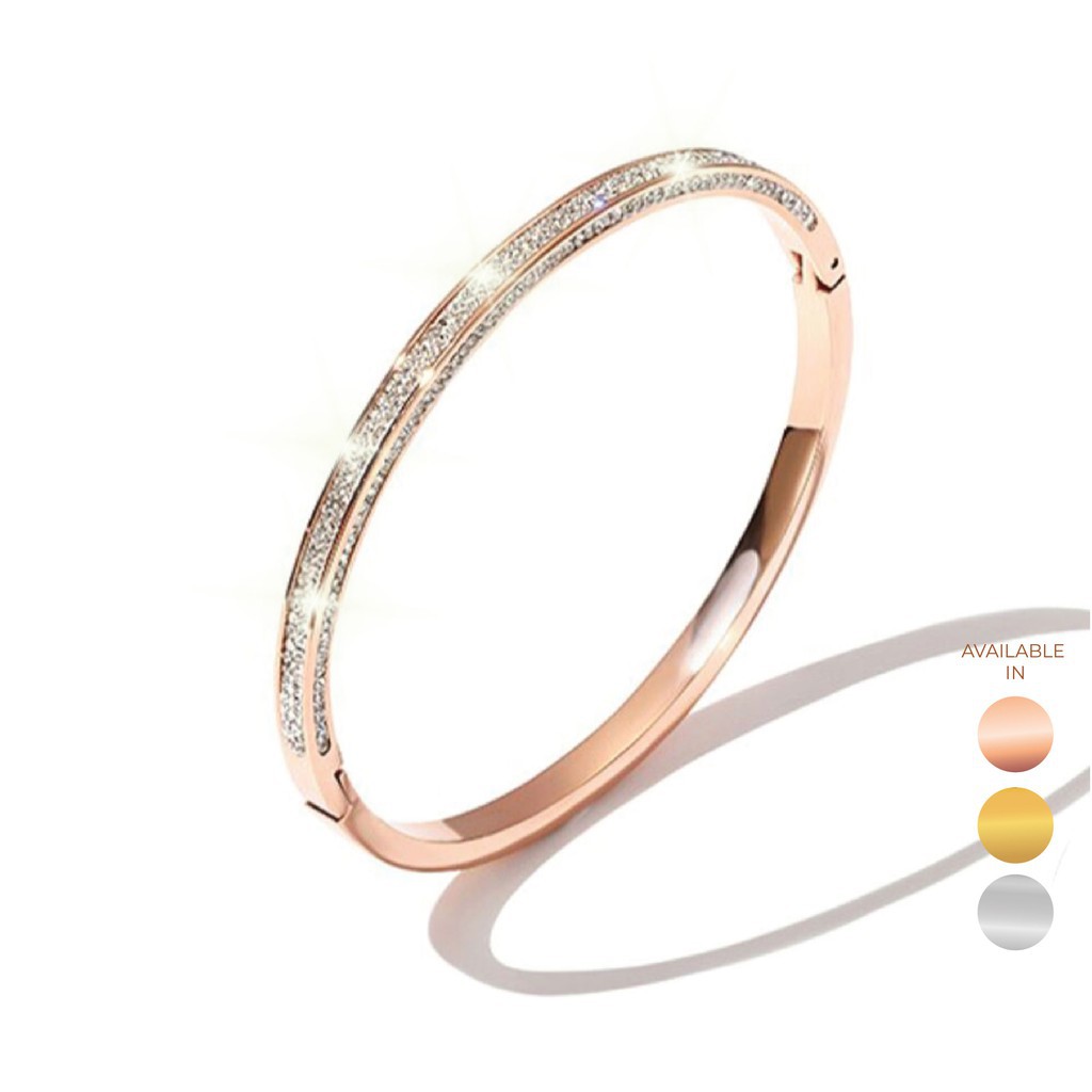 gelang tangan CELOVIS Marilyn Encircling Band of Zirconia Rows on Closed Hinged Bangle ( Rose Gold/ Gold/ Silver )