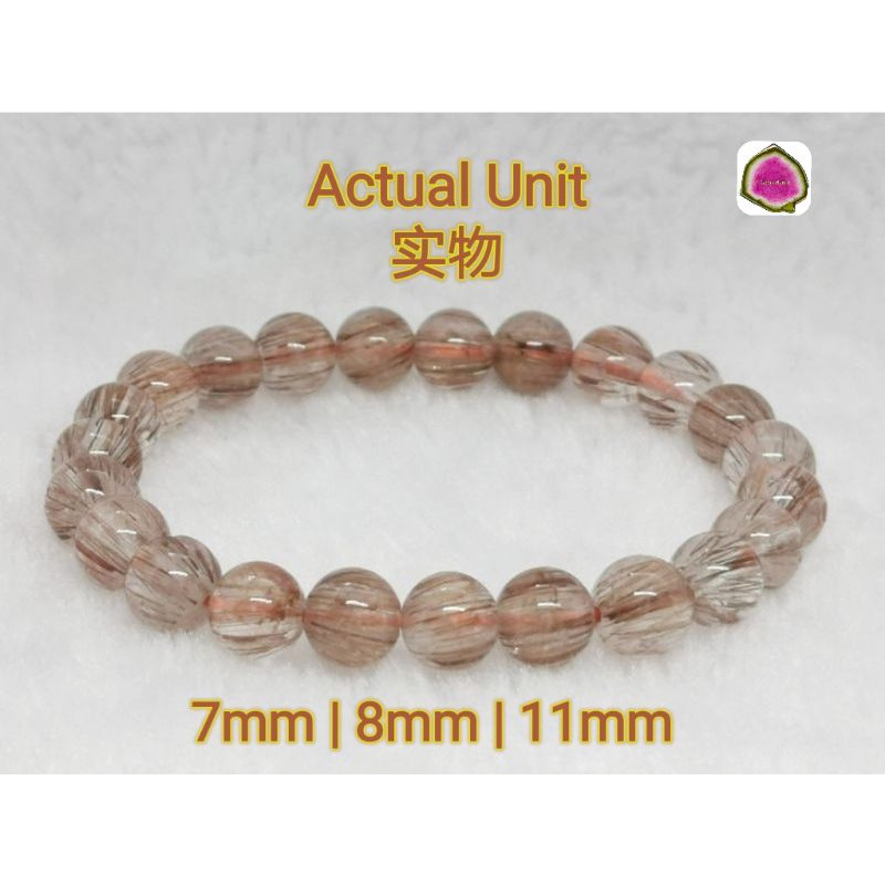 Gems House Natural Old Mine Copper Rutilated Quartz Crystal Bracelet 7mm 8mm 11mm 天然老矿铜发晶水晶手串手链