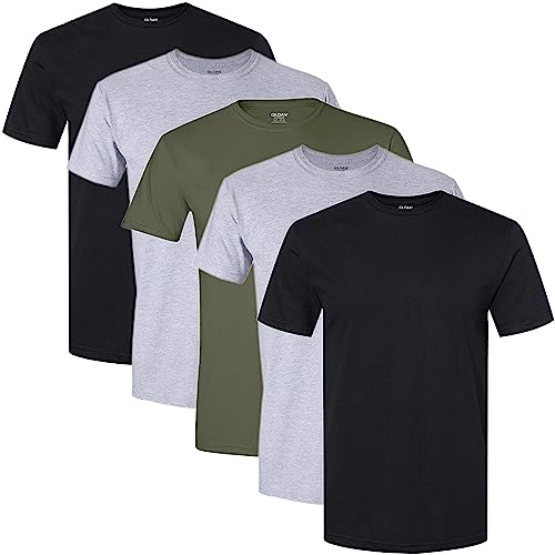 Gildan Men's Crew T-Shirts, Multipack, Style G1100, Black/Sport Grey/Military Green (5-Pack), X-Large