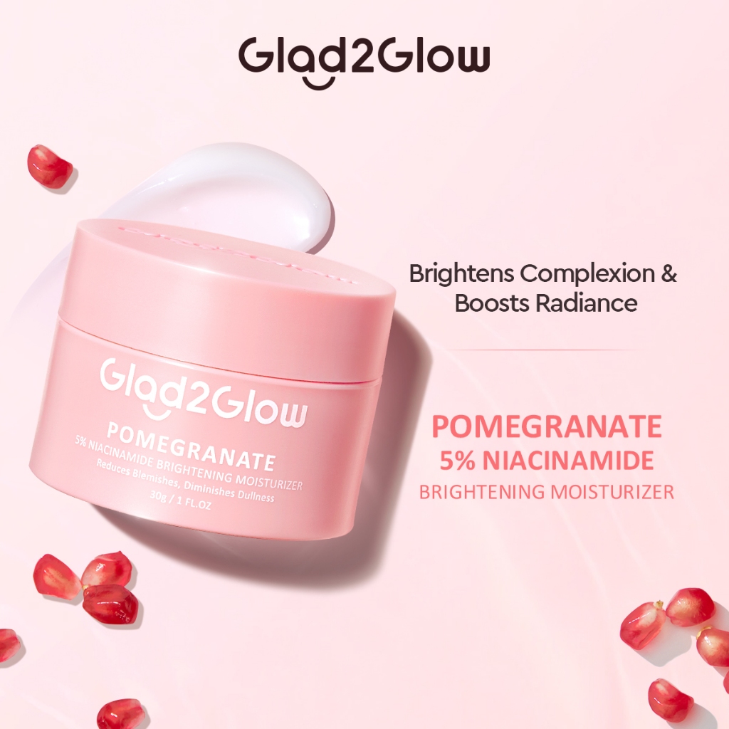 Glad2Glow Pmomegranate 5% Niacinamide Brightening Moisturizer Whitening Glowing Gel Day Night Face Cream(30g)