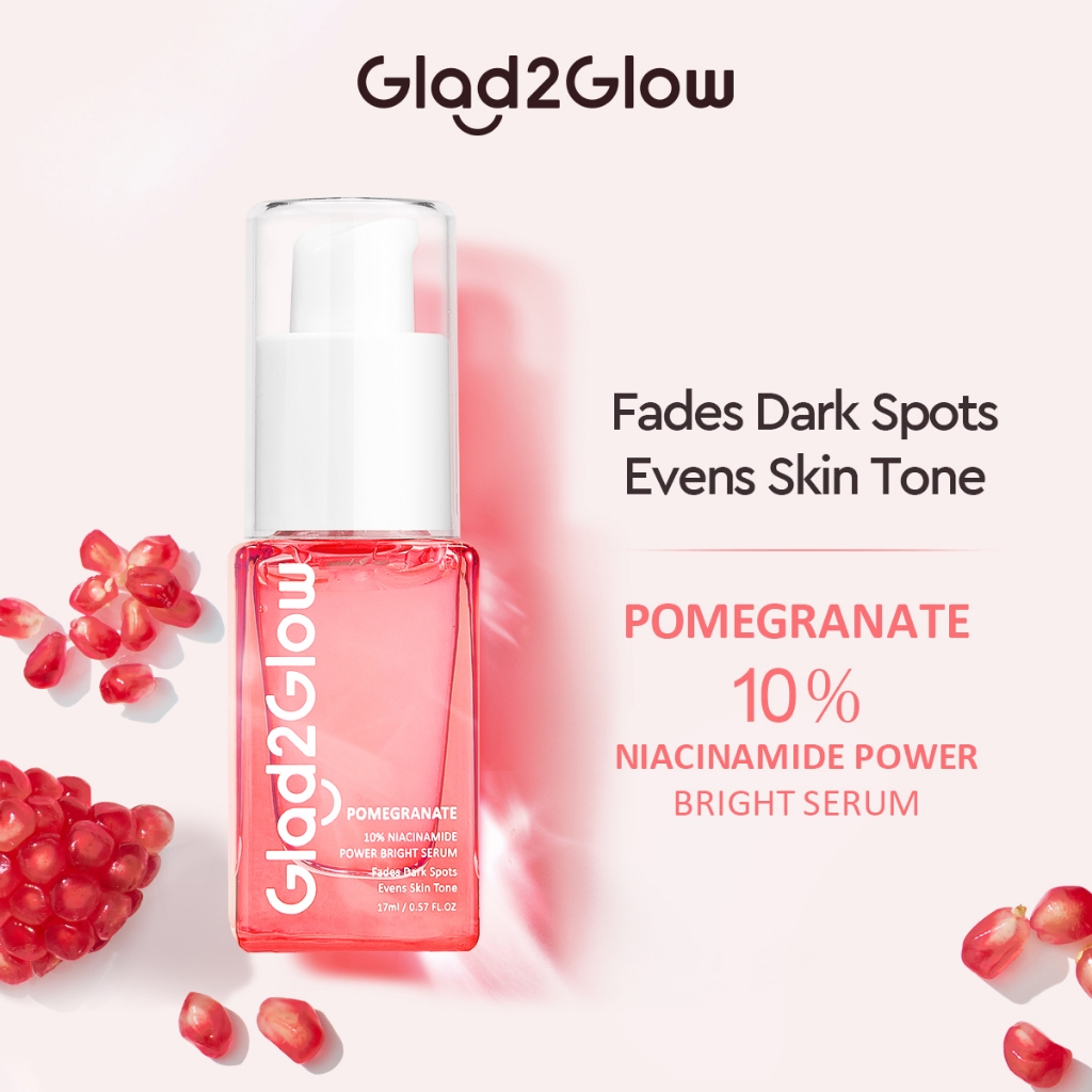 Glad2Glow Pomegranate 10% Niacinamide Power Whitening Face Serum Wajah 17ml | Serum Niacinamide Serum Alpha Arbutin