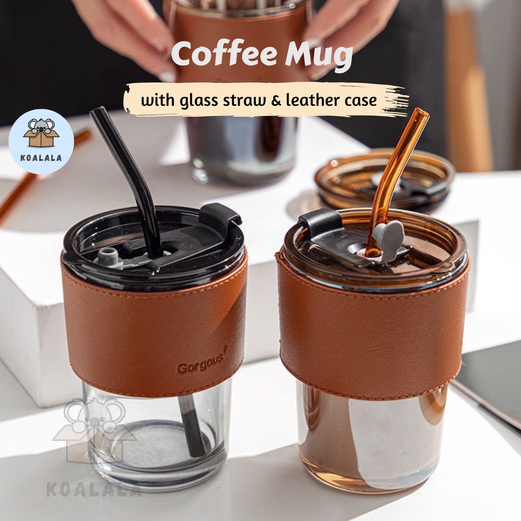 Glass Straw Cup with Lid Heat Cold Resistant Iced Water Bottle Coffee Glass Mug gift set hadiah hair guru teacher 玻璃杯