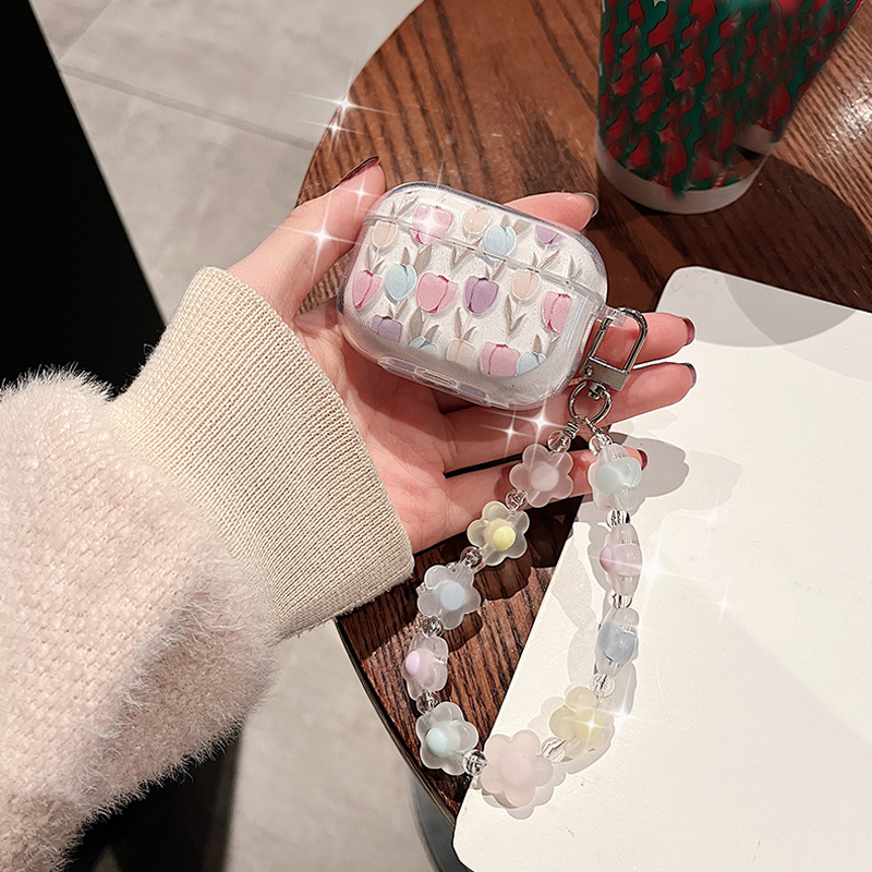 Glitter Tulip Suitable for Airpods Pro2 Bluetooth Headset Case Apple airpods2 Protective Case Flower Luxury Tulip 3 Generation Protective Case