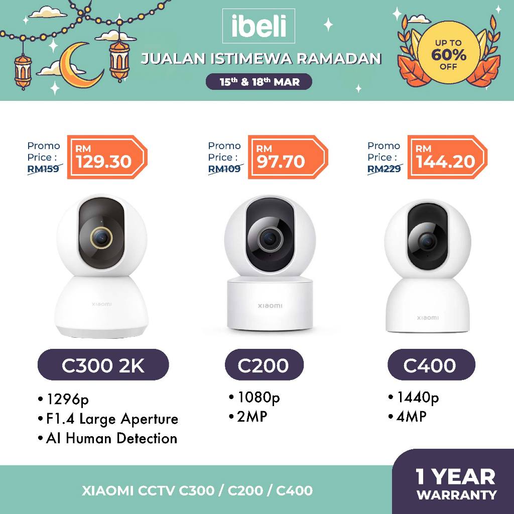 【Global Version】Xiaomi Mijia 360 IP Camera Mi Home Smart App CCTV Security Wifi Cam 1080p FullHD C200/C300/C400/2K Pro