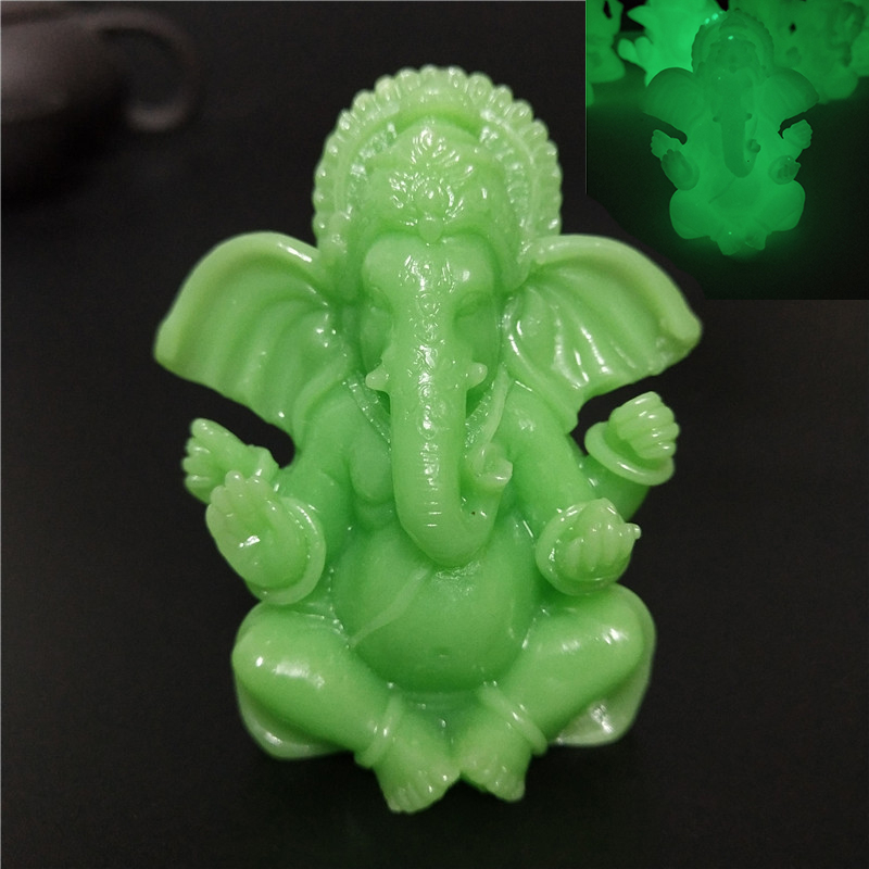 Glowing Ganesha Buddha Statue Man-made Jade Stone Ornaments Elephant God Figurines Home Decoration