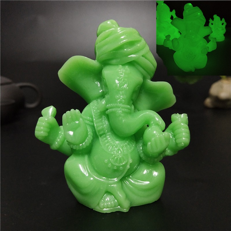 Glowing Jade Color Buddha Ganesha Statue Sculpture Resin Crafts Feng Shui Ornaments