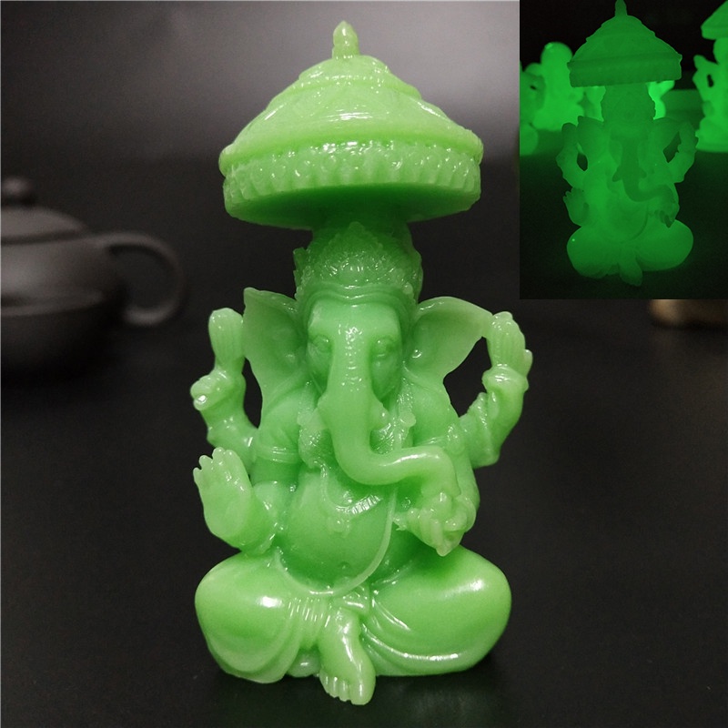 Glowing Jade Colour Ganesha Statue Sculpture Home Decoration Resin Figurines Ornaments