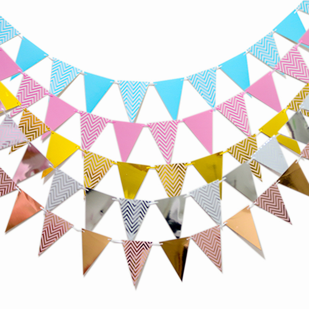 Golden Triangle Flag Party Birthday Banner Decorations Favors Supplies Gold Blue Pink