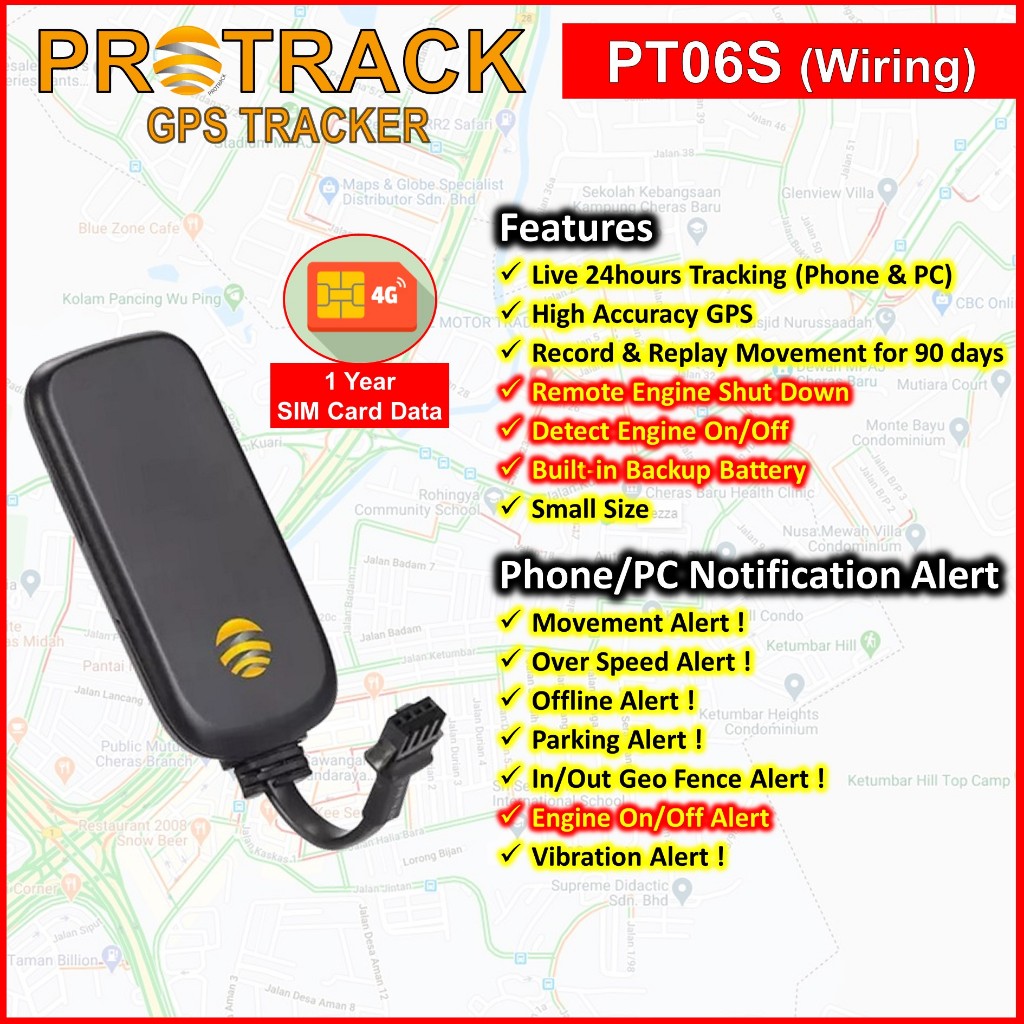 GPS Tracker PT06S Engine Cut Off [12 Months GPS Data Included] for Car, Lorry and Bike