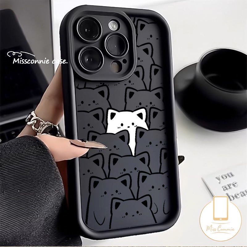 Graffiti Cute Shiny Cat Angel Eyes Phone Case Compatible for IPhone 7Plus 11 14 15 12 13 Pro Max X XR 8 7 6S 15 6 Plus XS Max SE 2020 Couples Cartoon Lovely White Kitten Soft Cover