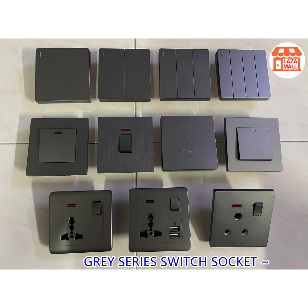 GREY COLOR(ALL IN 1) SWITCH SOCKET 10A / PLUG SOCKET 13A / ROUND SOCKET 15A / DOORBELL / HEATER & AIRCOND SWITCH 灰色插头