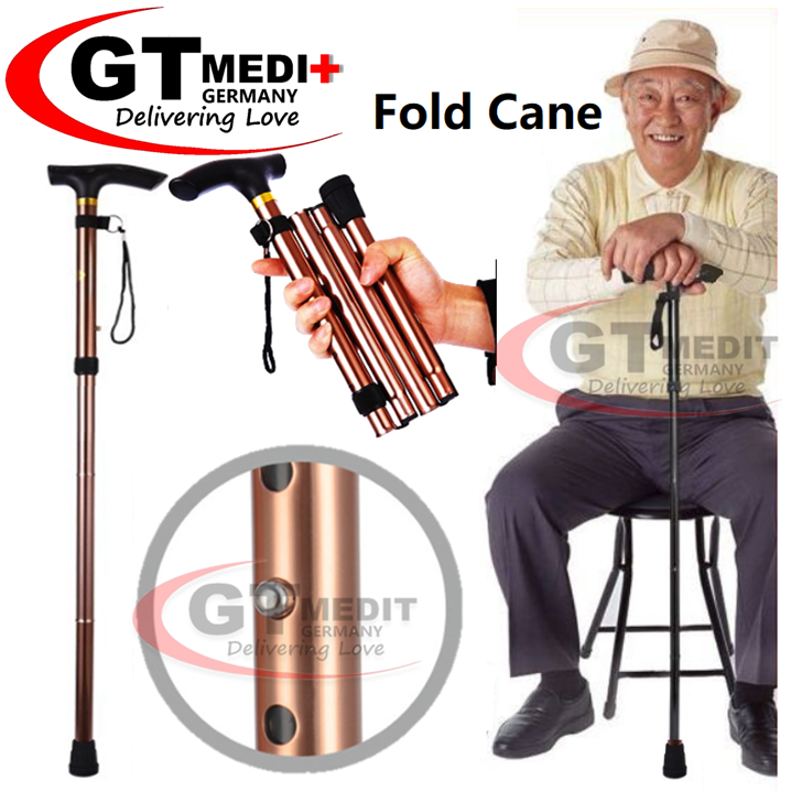 GT MEDIT GERMANY Adjustable Height Medical Foldable Flexible Cane Walker Crutch Aid Mobility Stick / Tongkat