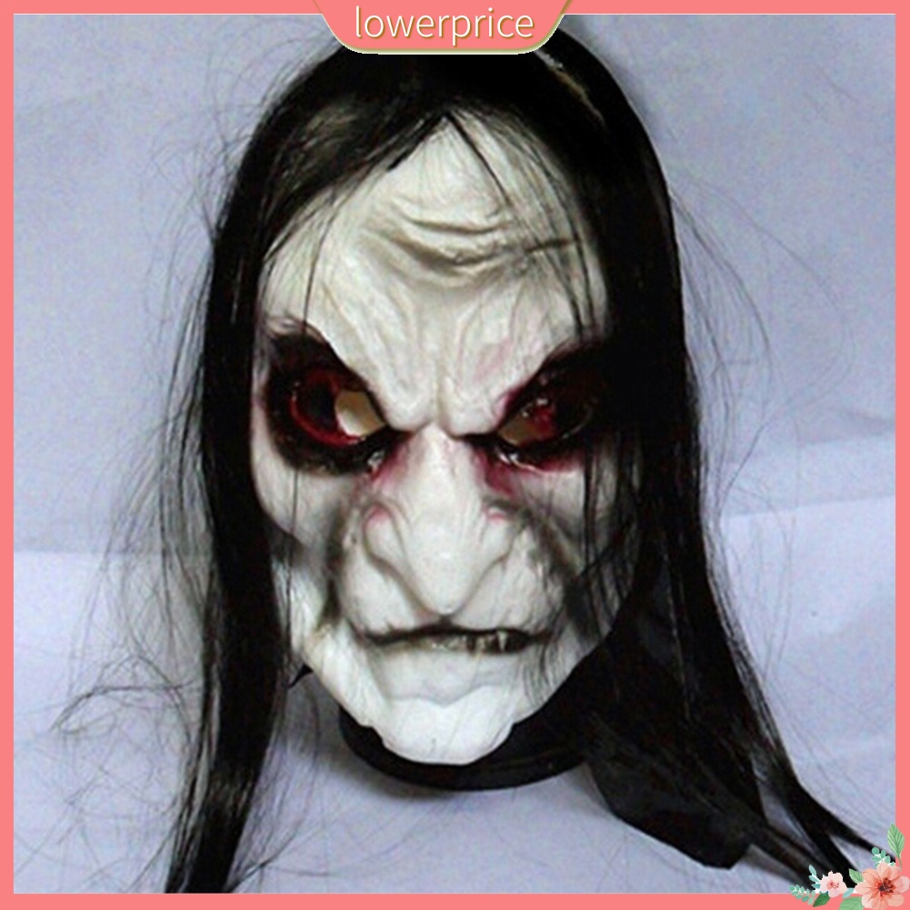 Halloween Scary Zombie with Black Hair Ghost Mask Breathable Haunted House Prop