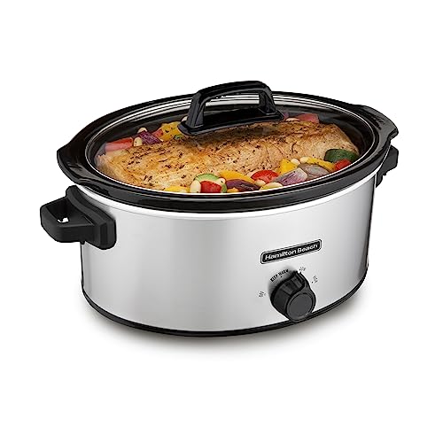 Hamilton Beach 6-Quart Slow Cooker with 3 Cooking Settings, Dishwasher-Safe Stoneware Crock & Glass Lid, Silver (33665)