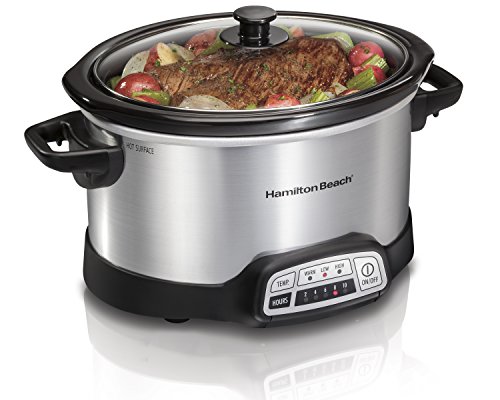 Hamilton Beach Programmable Slow Cooker with Flexible Easy Programming, 5 Cooking Times, Dishwasher-Safe Crock, Lid, 4 Quart, Silver