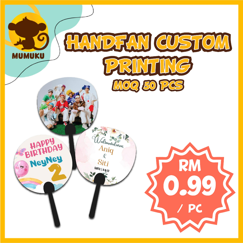 Hand Fan Custom Print | Kipas Tangan for Event | MOQ 50PCS | Wedding | Merchandise | Birthday Party | Concert