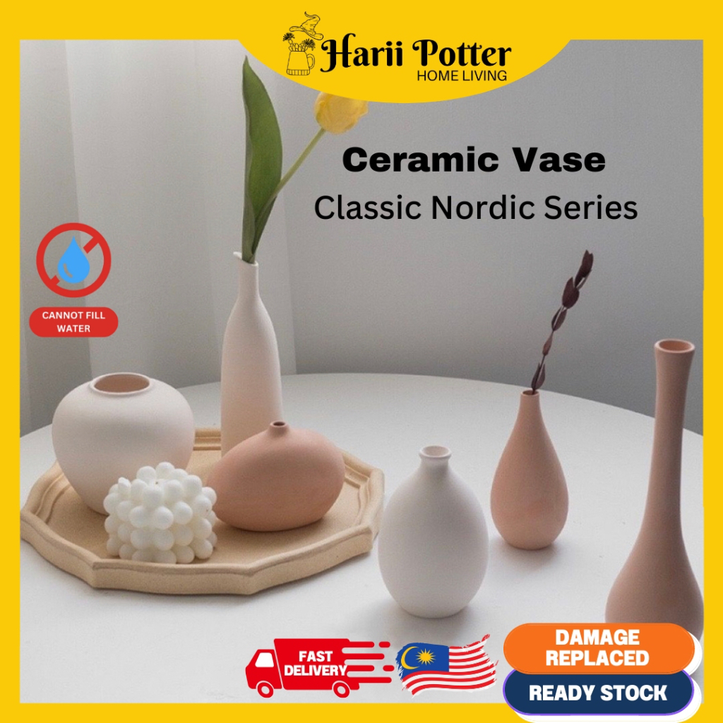 HARII POTTER Ceramic Vase Classic Nordic Series Artistic Flower Pot Home Deco 陶瓷花瓶 Pasu Seramik Artistik Nordic Series