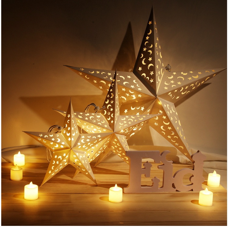 Hari Raya Decoration Creative Five-Pointed Star Pendant With Light Star Decoration Home Decoration Eid Mubarak Decoration Islamic Muslim Party Decor