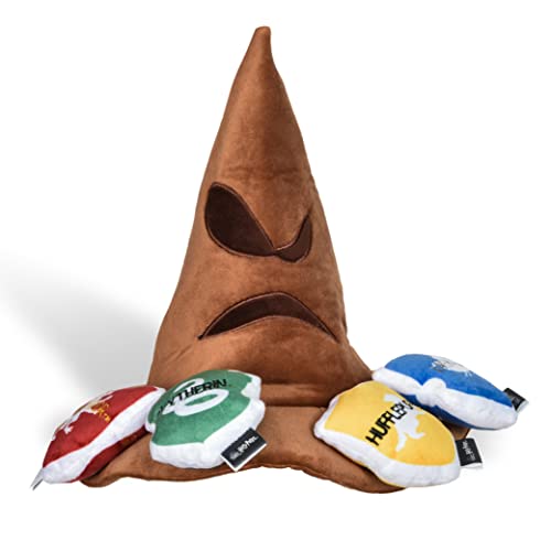 Harry Potter House Sorting Hat Burrow Pet Toy | Dog Toy Sorting Hat with House Plush Removable Parts | Sorting Hat Burrow Toy for Dogs | Crinkle Dog Toy, Dog Chew Toys