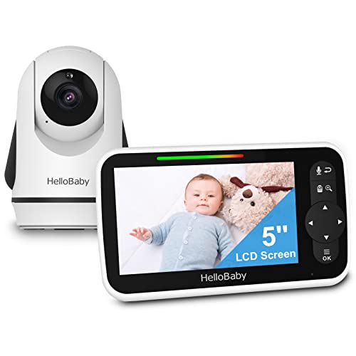 HelloBaby 5 Inch Video Baby Monitor with Camera and Audio, Remote Pan-Tilt-Zoom Camera with Night Vision, 2-Way Talk, Temperature, 8 Lullabies and 1000ft Range Baby Monitor No WiFi Needed