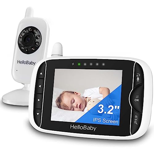 HelloBaby Video Baby Monitor with Camera and Audio - 3.2Inch Baby Camera Monitor IPS Display, Baby Monitor No WiFi, Two-Way Audio, VOX Mode, Infrared Night Vision, Temperature Monitoring, Lullaby