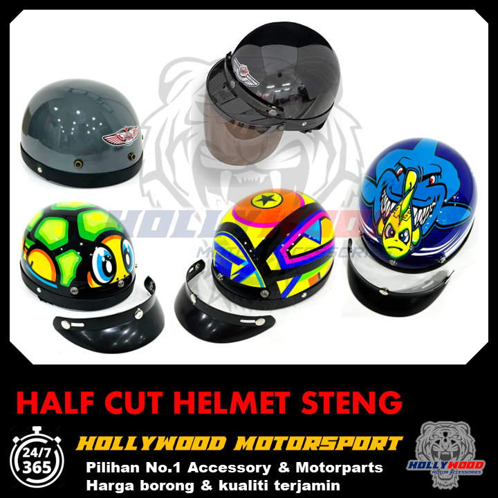 HELMET STENG TOPI HALF CUT HELMET KURA KURA TOPI KELEDAR ORIGINAL VISOR BIKKO VISOR SGV VISOR TINTED SIANG MALAM