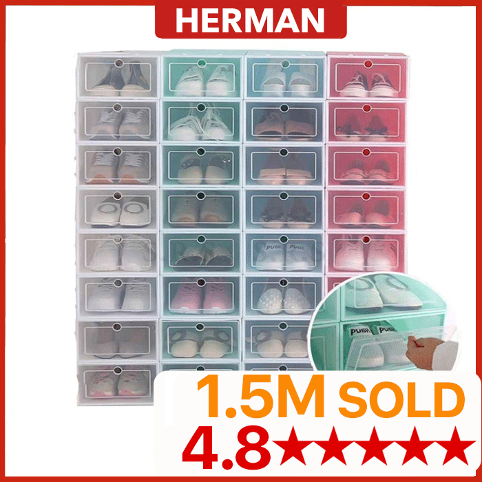 HERMAN Unisex Stackable Storage Shoes Shoe Box Pp Plastic Box Penyimpan Kotak Kasut Shoe Rack Kasut Racks shoe box