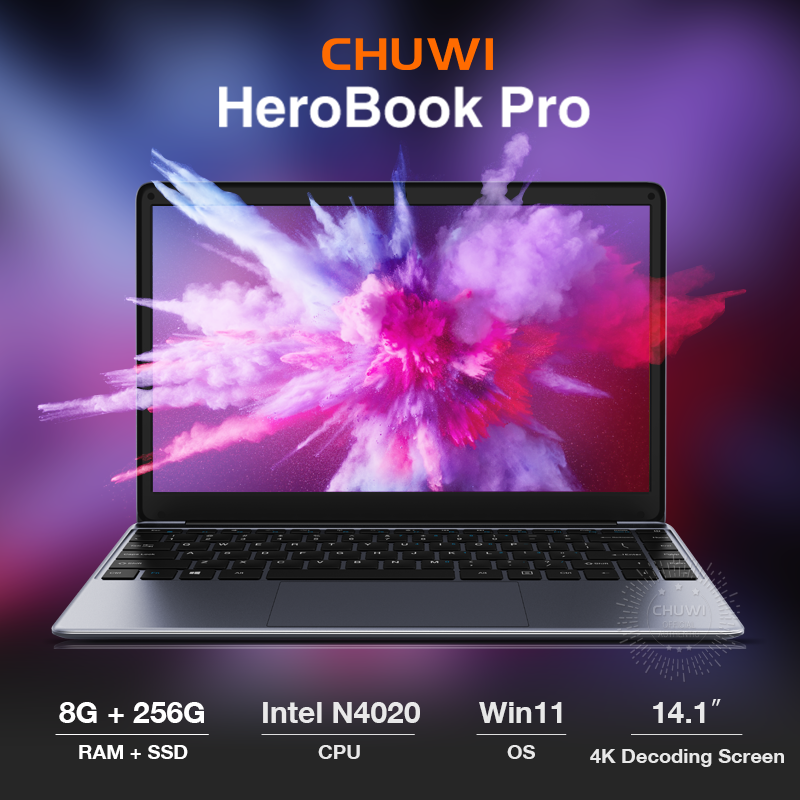 HeroBook Pro laptop CHUWI 14.1'' [1 Year Warranty] 8G+256G/ win11, 4K decoding, 9H battery life, multi-interface, thin and thin, student, office, business, work, entertainment, family, super fast notebook