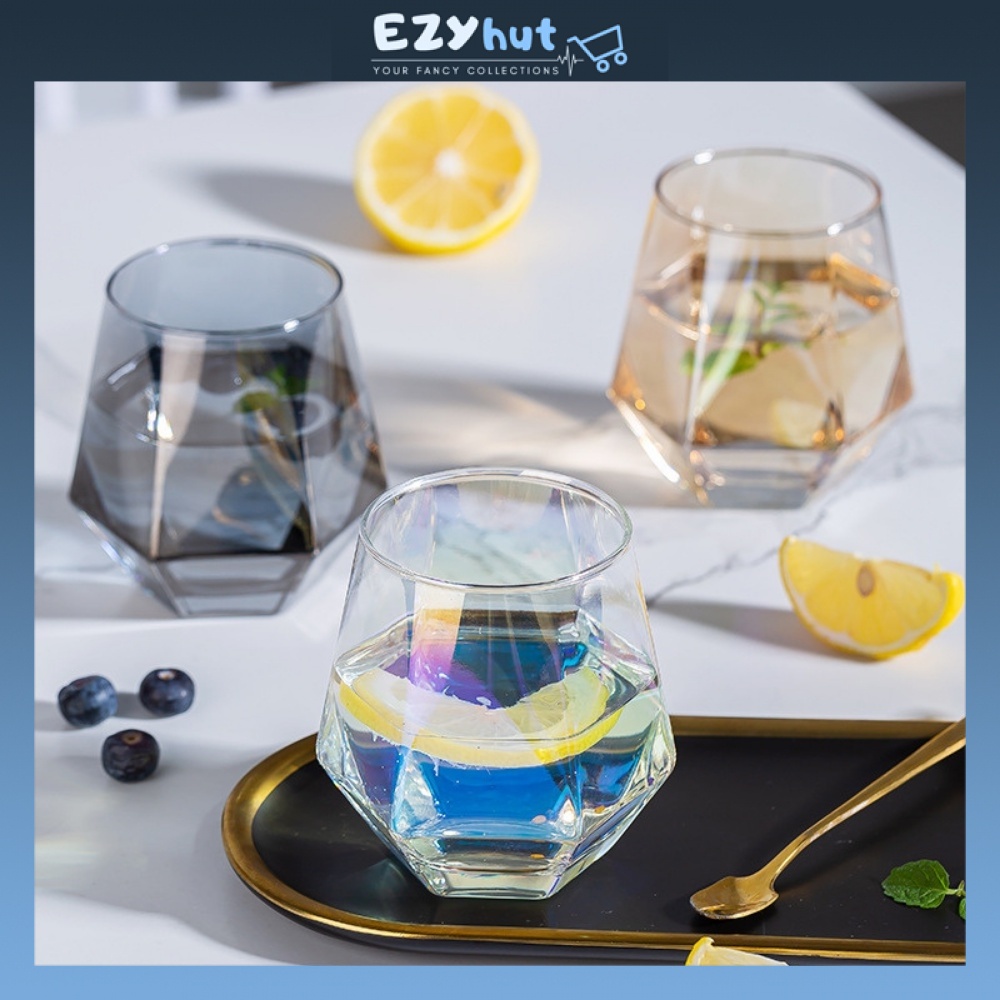 Hexagonal Geometry Diamond Glass Diamond Surface Drinking Glass Water Wine Juice Whiskey Glass