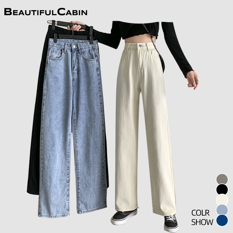 High Waist Jeans Women Korean IG Fashion Loose Large Size Wide Leg Straight Leg Pants Long Pants Denim Pants 高腰牛仔褲 SZ167