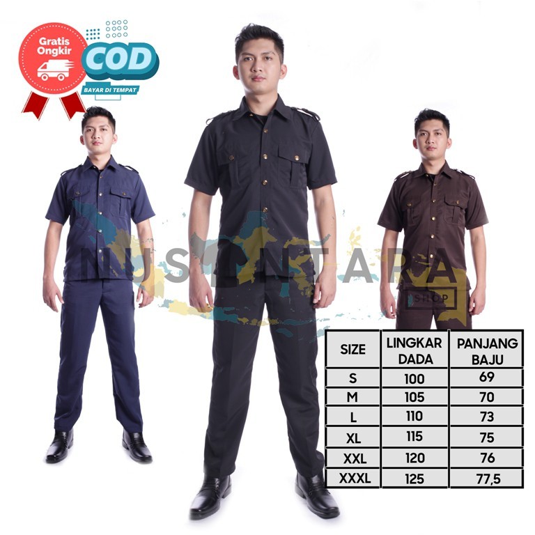 HITAM Newest Black Brown NAVY Safari Security Uniform Short Sleeve Safari Shirt Security Guard Bodyguard Driver