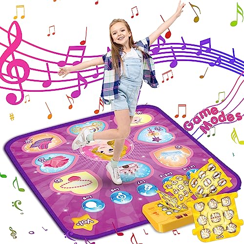 Hollyhi 9 Mode Dance Mat, Dance Game Toys for 3 4 5 6 7 8 Year Old Girls, Electronic Play Mat with 5 Game Cards, LED Lights and Adjustable Volume, 4 5 Year Old Girl Birthday Gifts for Kids