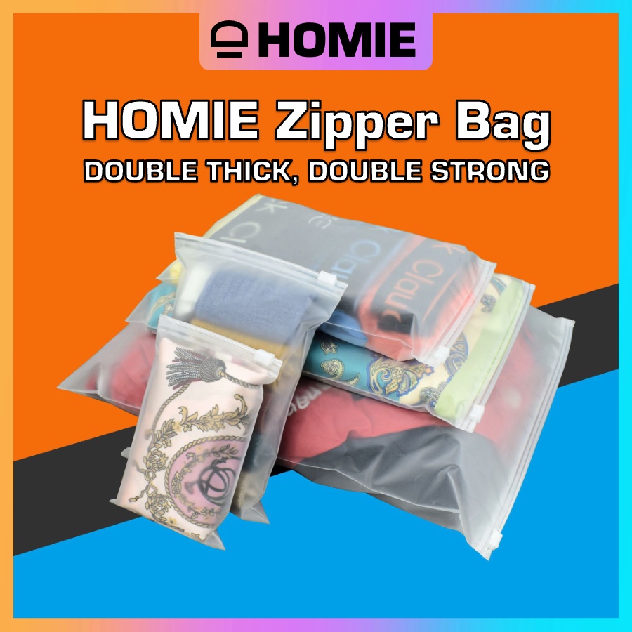 HOMIE Double Matte Zip Lock Bag Plastic Zip Bag Zipper Bag Packaging Bag Travel Clothes Organizer Storage