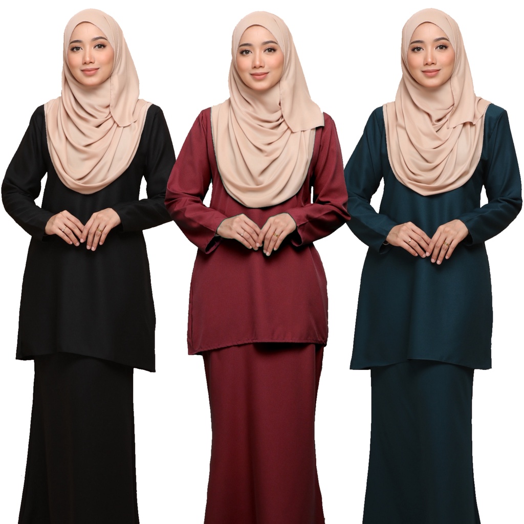 (HOT SELLING)BAJU KURUNG MODERN PLAIN MUSLIMAH FASHION SIZE (S -3XL) SOFT COMO CREPE READY STOCK