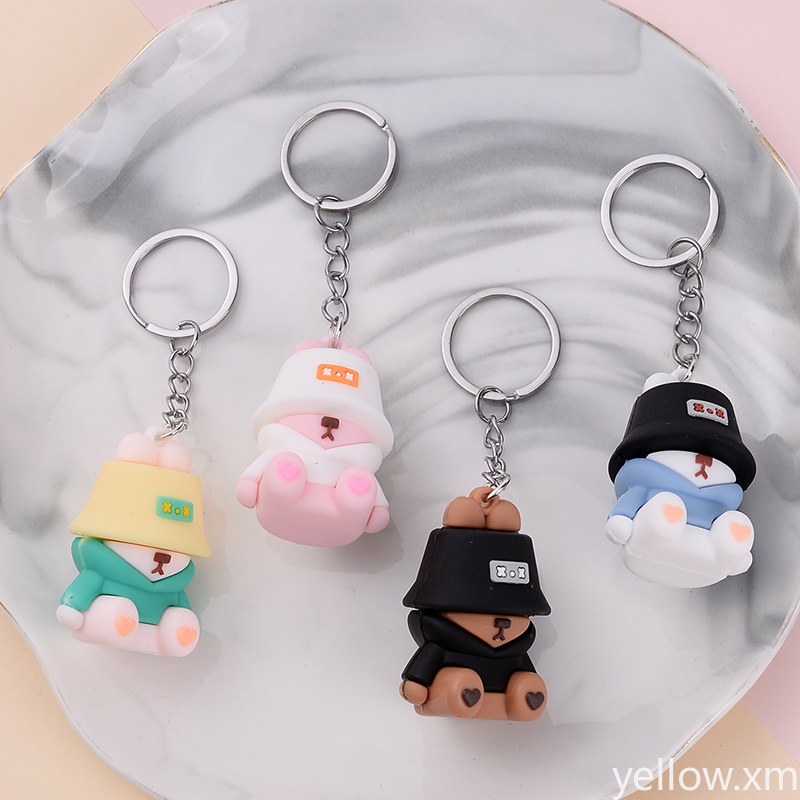 【HOT】 Sleeping Fisherman Bear Cute Keychain PVC Doll Bag Car Keychain Pendant Rogue Rabbit Keychain