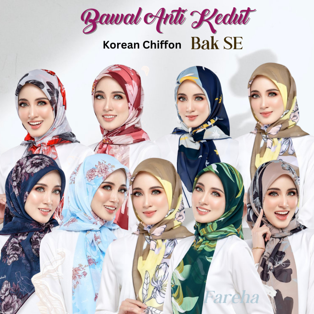 HOT ITEMS Tudung Bawal Chiffon Fareha Floral Square Khimar Hijab Veils Scarf Pashmina Selendang