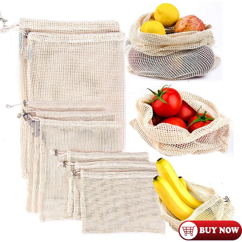 Hot Reusable Mesh Produce Bags Natural Cotton Vegetable Bag Organic Eco Friendly Shopping Storage Bag