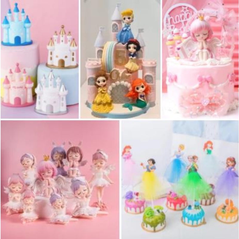 [Hot Sale] Disney Princess Series Exquisite Snow White Elsa Cake Decoration Birthday Party Decoration Mini Cute Star River Girl Angel Baby Shower Cake Decoration DIY Girl Gift