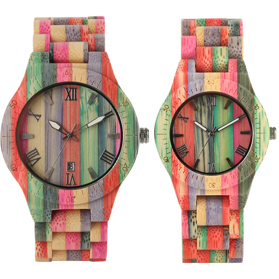 [HOT SELLING]Colorful Bamboo Wood Lover Watches Quartz Fashion Full Wooden Timepiece Chic Natural Wood Couple Bangle W