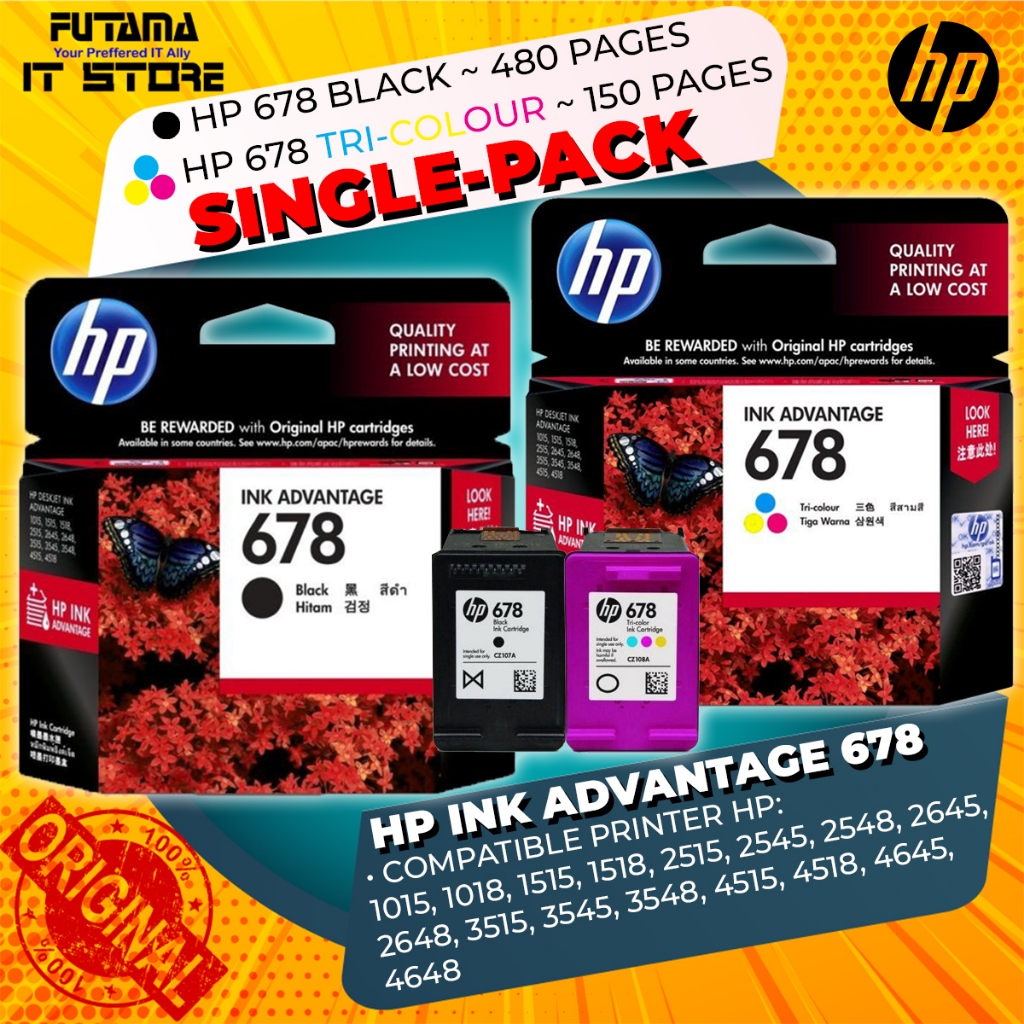 HP 678 Black/Tri-Colour Single-Pack - 100% Original HP Standard Capacity Ink Cartridges