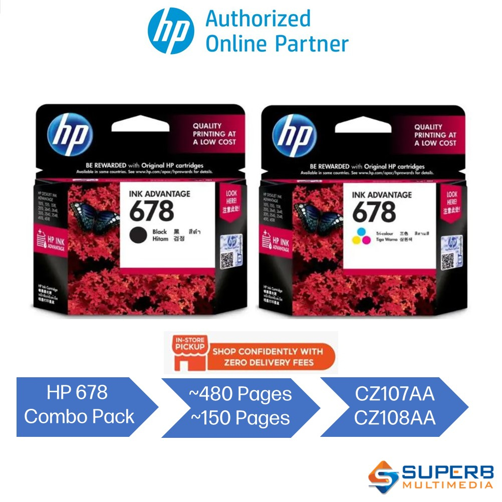 Hp 678 Original Single Pack Combo CZ107AA black CZ108AA Color Ink Cartridge