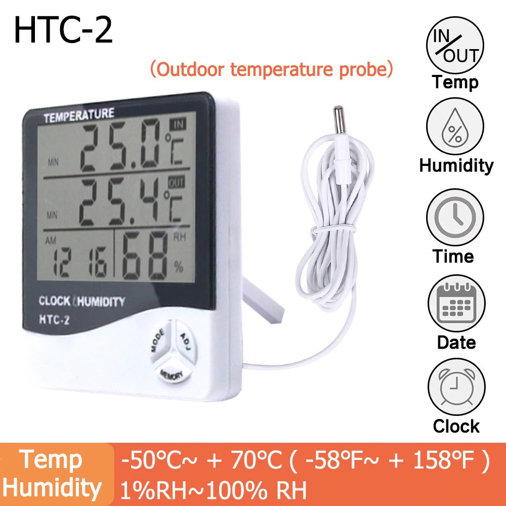 HTC-2 Digital LCD Indoor Outdoor Thermometer Hygrometer Tester Electronic Temperature Humidity Meter Weather Station