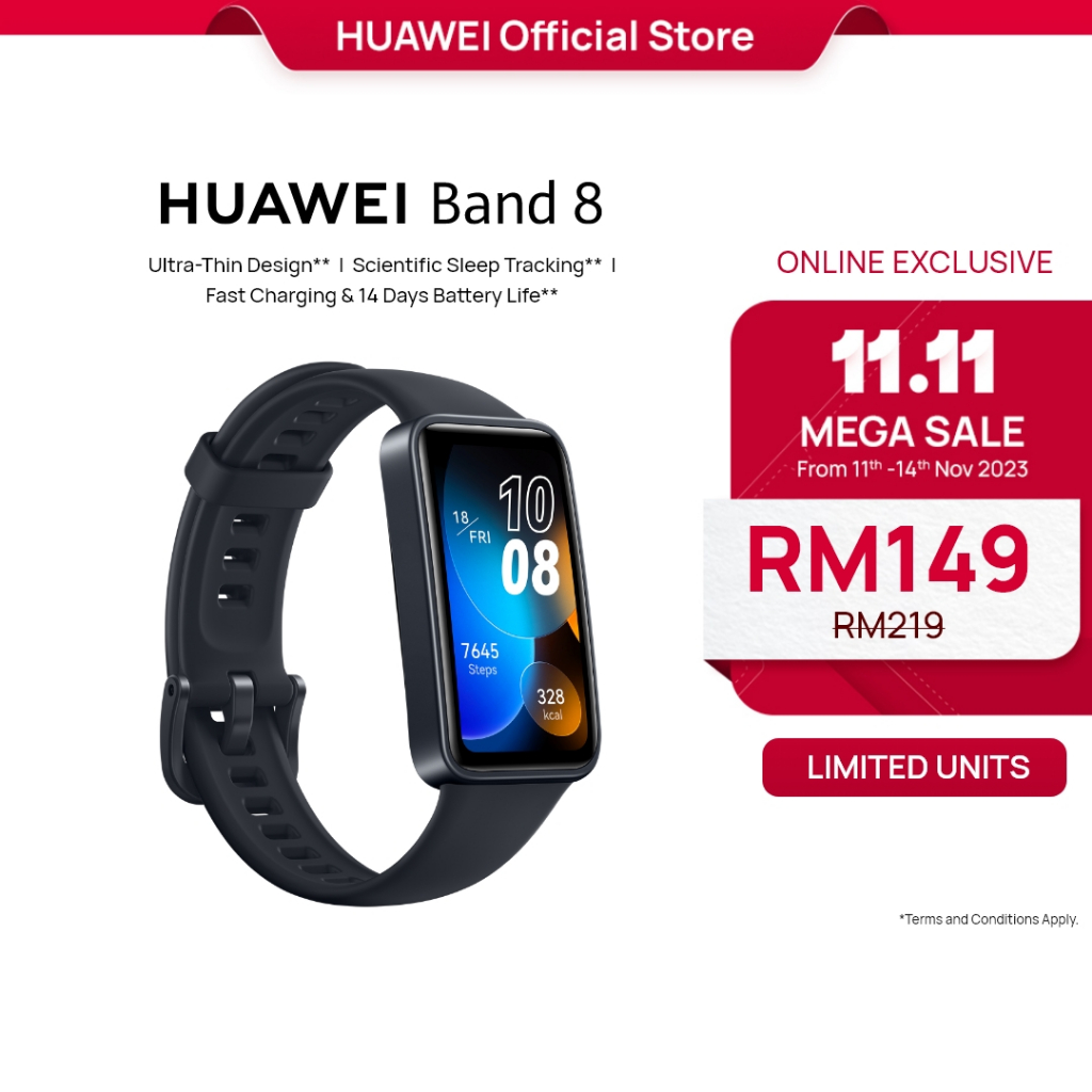 HUAWEI Band 8 Smartwatch Ultra-Thin Design Scientific Sleep Tracking 14 Days Battery Life