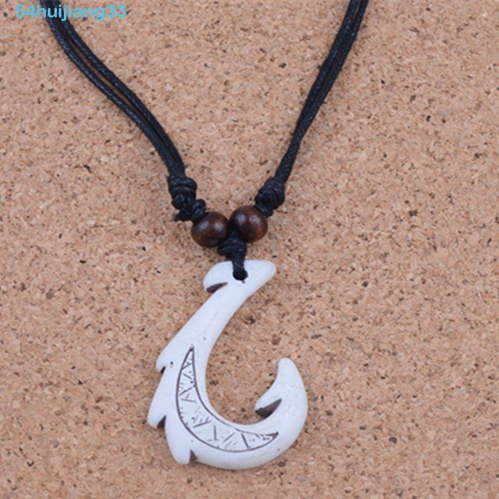 HUIJIANG DIY Jewelry Black Hawaiian Ethnic Maori Cotton Cord Beaded Pendant Necklace