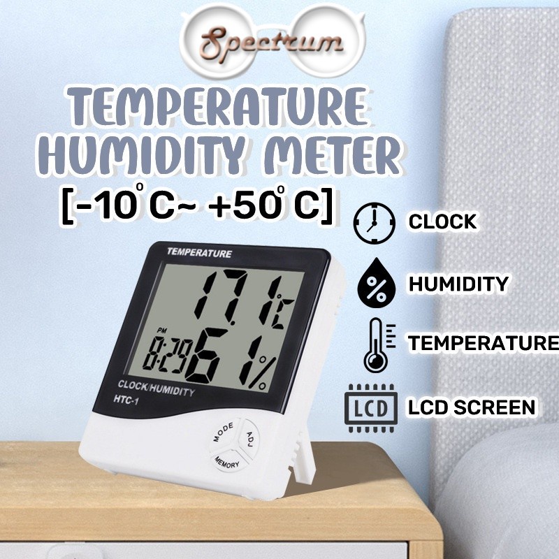 Humidity Temperature Clock Meter HTC 1 LCD Digital Hygrometer Weather Station Electronic Thermometer Home Indoor Outdoor