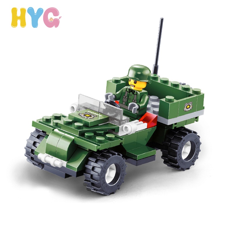 HYG Toys 92PCS Military Investigation Vehicle Car Military Marine Corps Series Puzzle Toys City Police Military Figure Soldier Building Bricks Toys For Boys Girls Kids