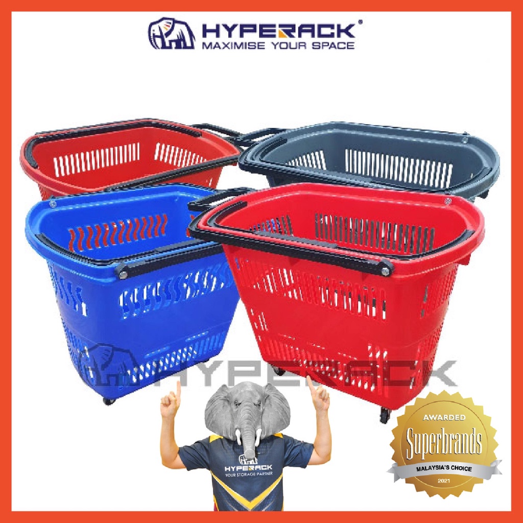 HYPERACK ™️ [Fast Delivery] Grocery Basket Handle with Roller Shopping Basket Trolley Basket